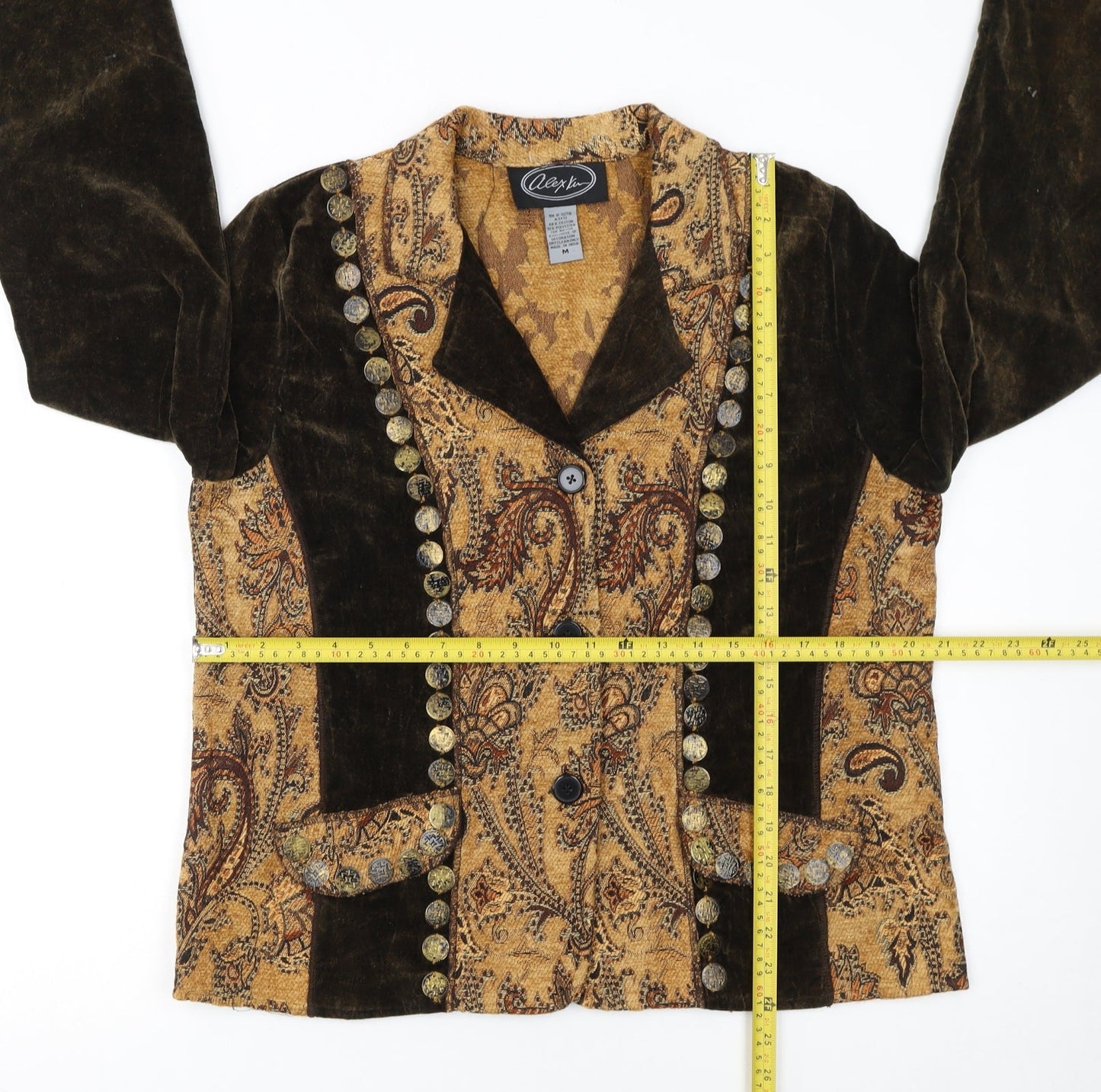 Alex Evenings Women's Brown Paisley Velvet Trim Blazer M