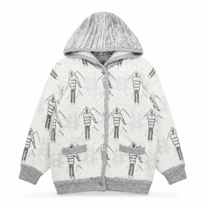 Ooxoo Girls Grey Hooded Cardigan Size S Knit Ski Pattern Winter Jumper