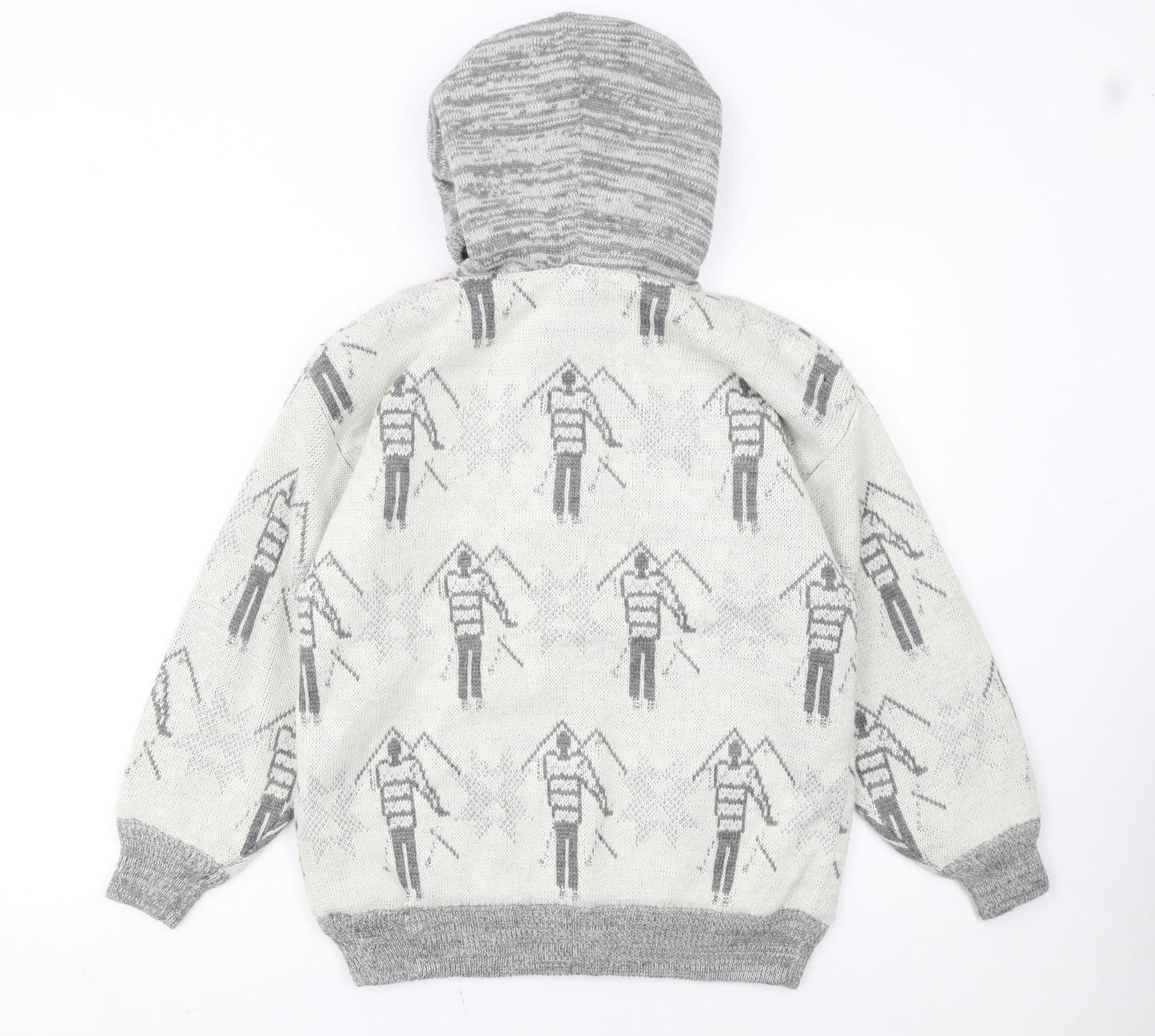 Ooxoo Girls Grey Hooded Cardigan Size S Knit Ski Pattern Winter Jumper