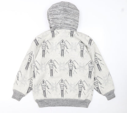 Ooxoo Girls Grey Hooded Cardigan Size S Knit Ski Pattern Winter Jumper