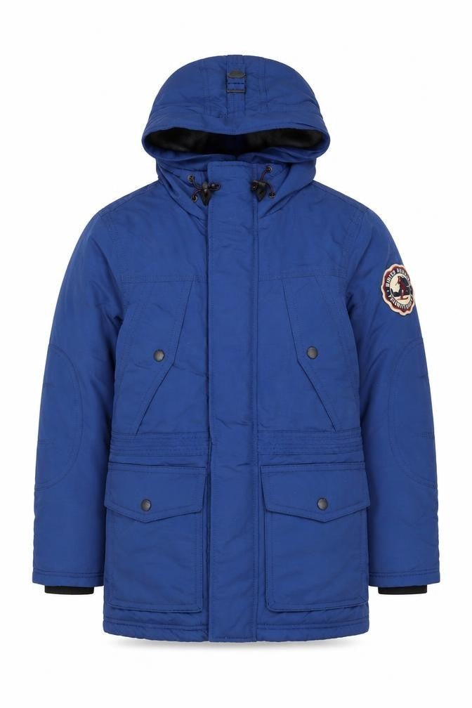 WHO.A.U Men's Blue Hooded Down Parka Coat Size S