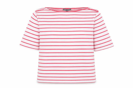 Laura Ashley Women’s White Pink Striped Cotton T-Shirt UK 14