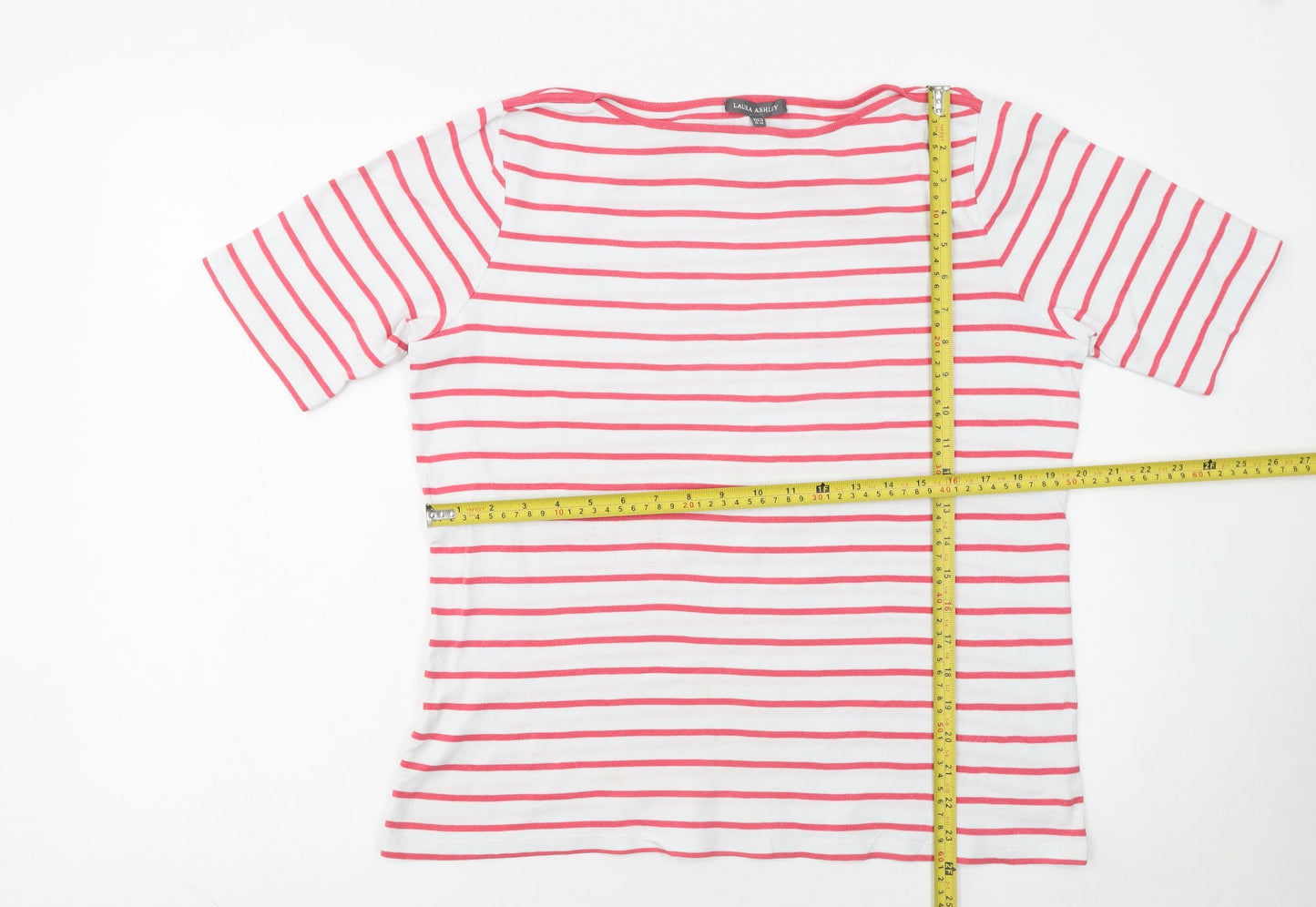 Laura Ashley Women’s White Pink Striped Cotton T-Shirt UK 14