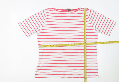 Laura Ashley Women’s White Pink Striped Cotton T-Shirt UK 14