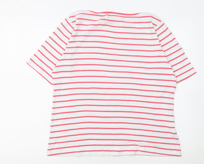 Laura Ashley Women’s White Pink Striped Cotton T-Shirt UK 14