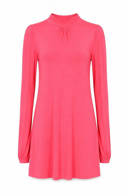Front view of French Connection Women Pink, size 8, Long Sleeve Bow Tie Shift Dress