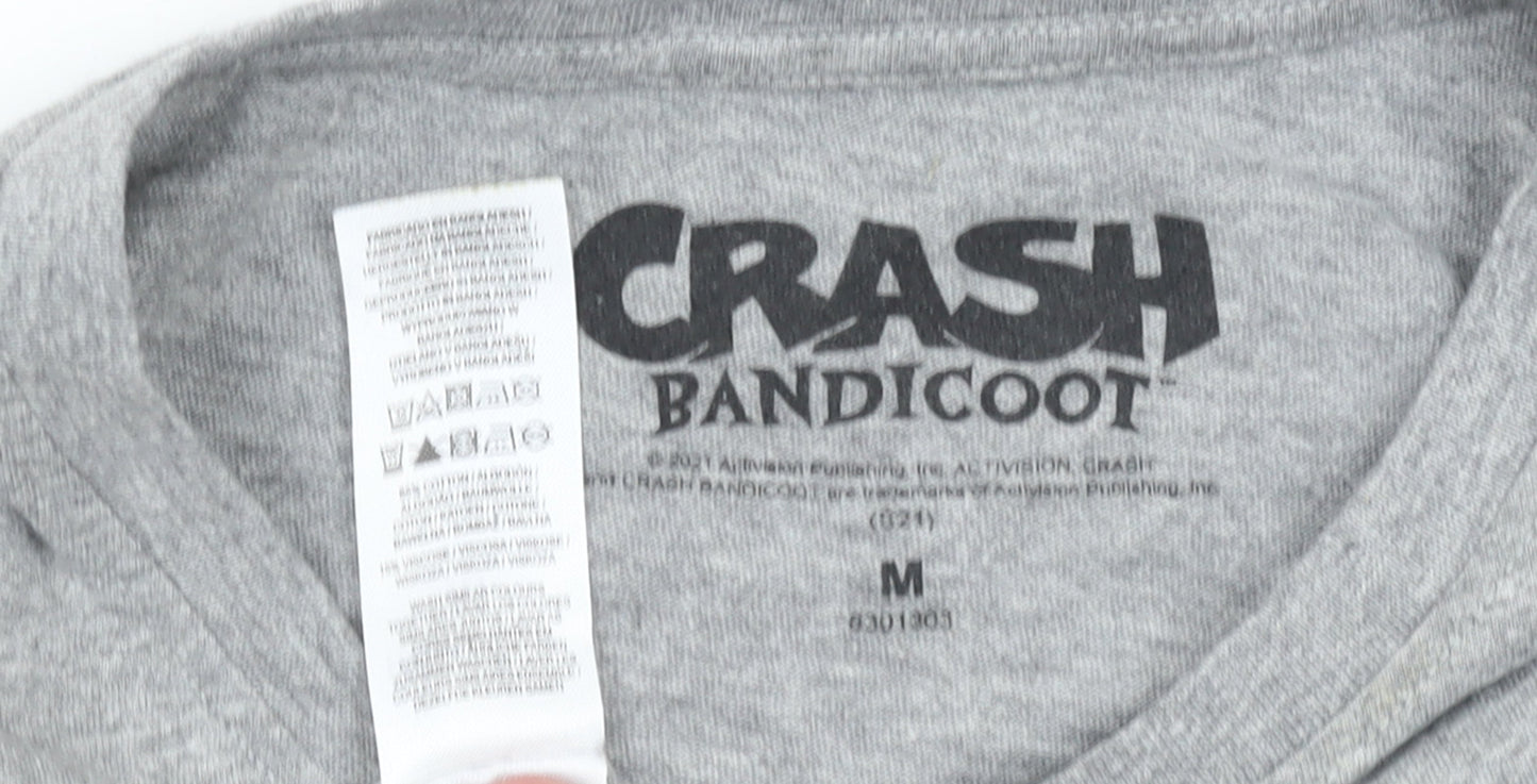 Crash Bandicoot Grey Graphic Men's T-Shirt Medium Cotton Regular Fit