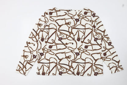 Joules Womens White Brown Equestrian Print Cotton Pullover UK16
