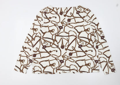 Joules Womens White Brown Equestrian Print Cotton Pullover UK16