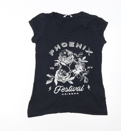 Red Herring Womens Black Floral Festival T-Shirt Size 8
