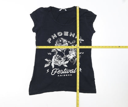 Red Herring Womens Black Floral Festival T-Shirt Size 8
