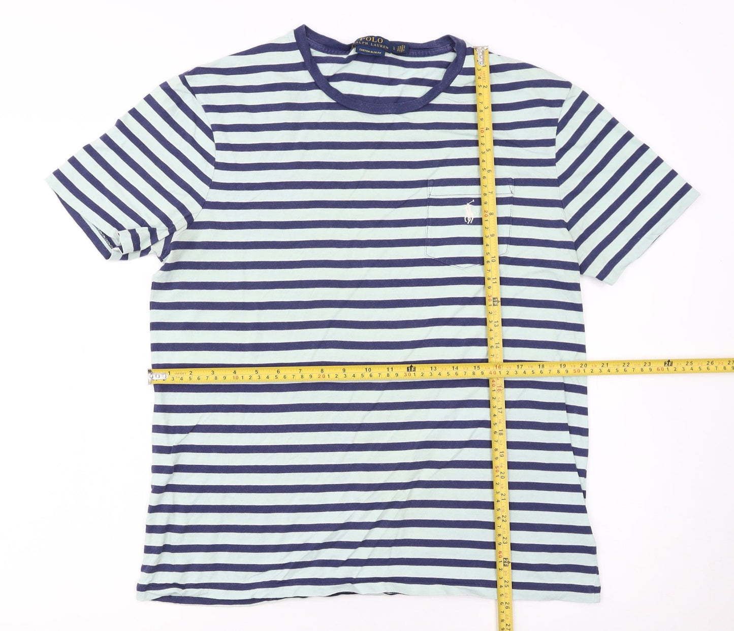 Ralph Lauren Men's Blue Striped Cotton Slim Fit T-Shirt Size L
