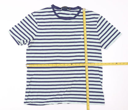 Ralph Lauren Men's Blue Striped Cotton Slim Fit T-Shirt Size L