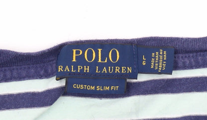 Ralph Lauren Men's Blue Striped Cotton Slim Fit T-Shirt Size L
