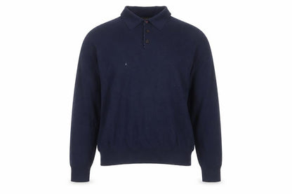 William Hunt Men’s Blue Wool Blend Collared Henley Jumper Size L