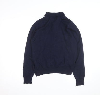 William Hunt Men’s Blue Wool Blend Collared Henley Jumper Size L