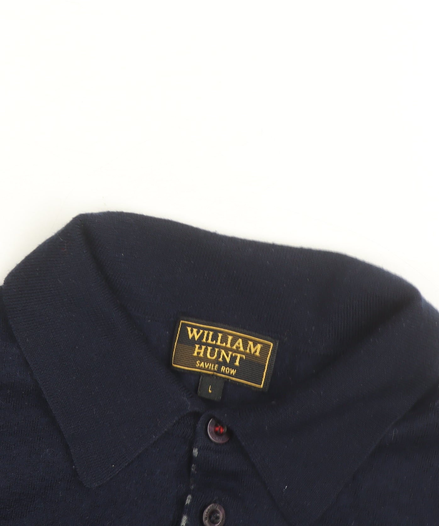 William Hunt Men’s Blue Wool Blend Collared Henley Jumper Size L