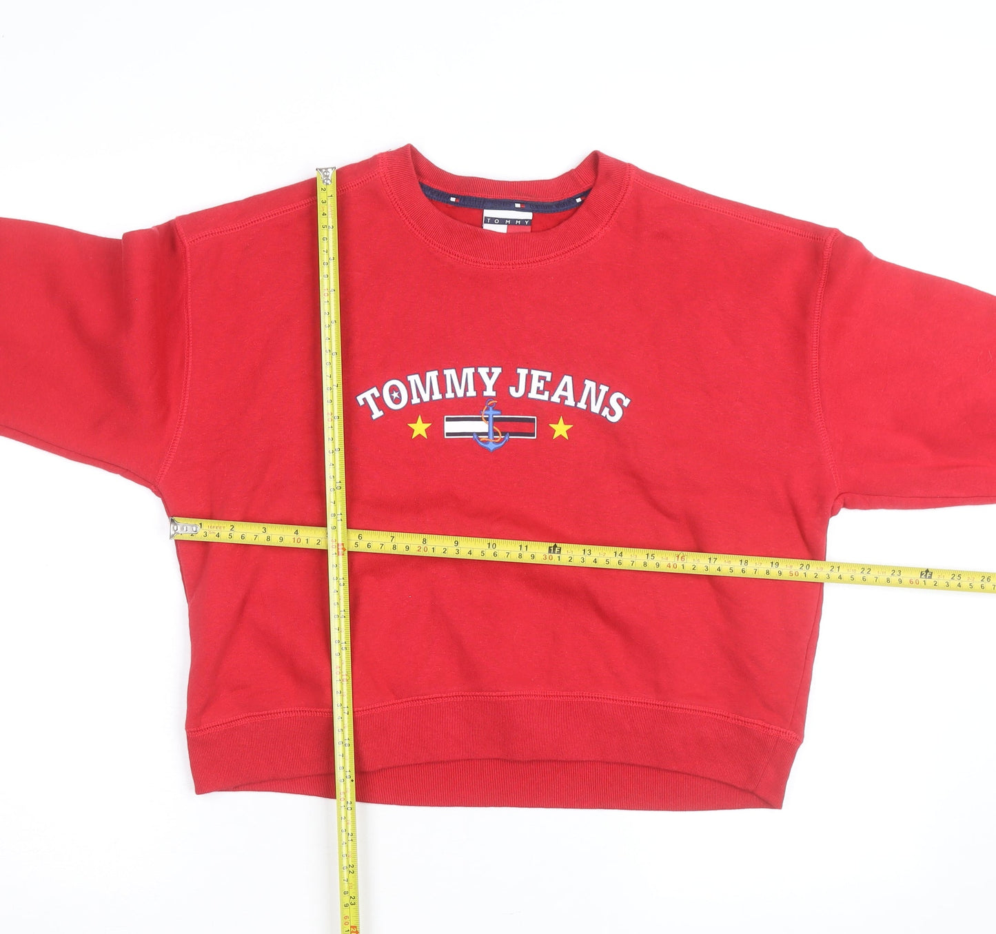Tommy Jeans Girls Red Embroidered Logo Pullover Sweatshirt Size S