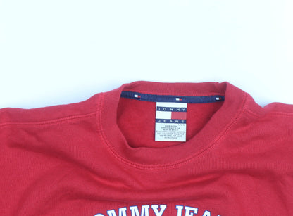 Tommy Jeans Girls Red Embroidered Logo Pullover Sweatshirt Size S