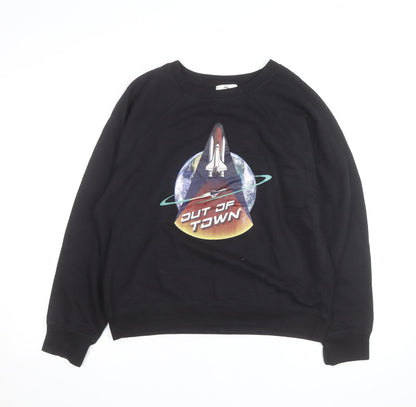 Jordache Vintage Men's Black L Pullover Sweatshirt Space Graphic Print