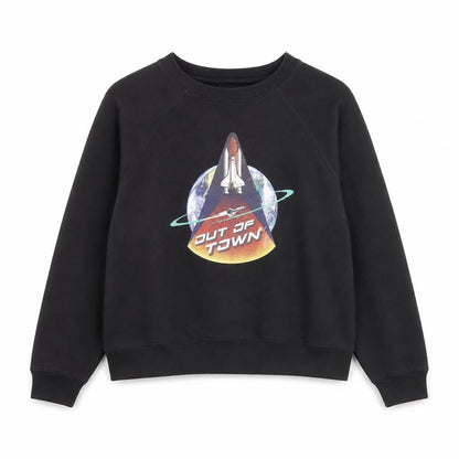 Jordache Vintage Men's Black L Pullover Sweatshirt Space Graphic Print