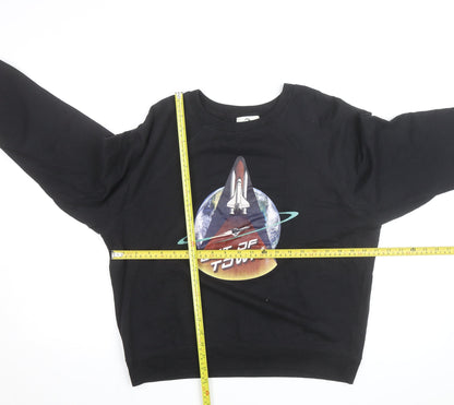 Jordache Vintage Men's Black L Pullover Sweatshirt Space Graphic Print