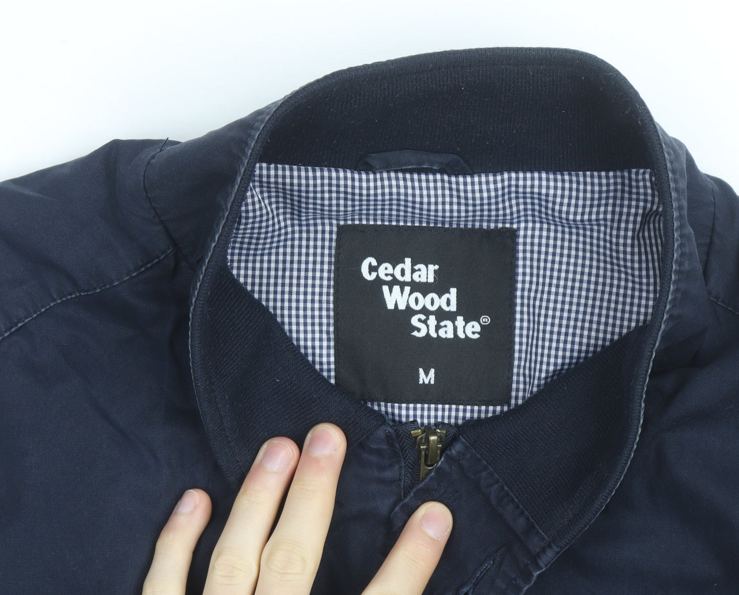 Cedar Wood State Men's Blue Bomber Jacket M Full Zip Cotton Blend