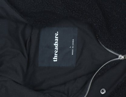 Threadbare Mens Black Fleece Full Zip Hoodie Size L Winter Warm