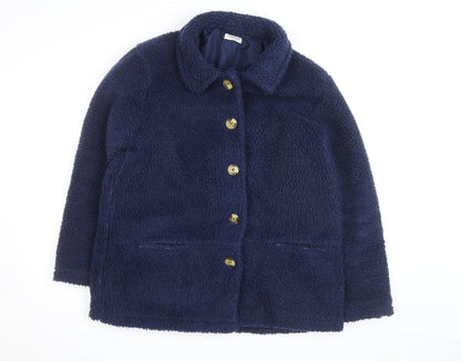 Damart Women’s Blue Fleece Button Mid-Length Coat Size M