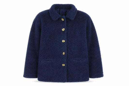 Damart Women’s Blue Fleece Button Mid-Length Coat Size M