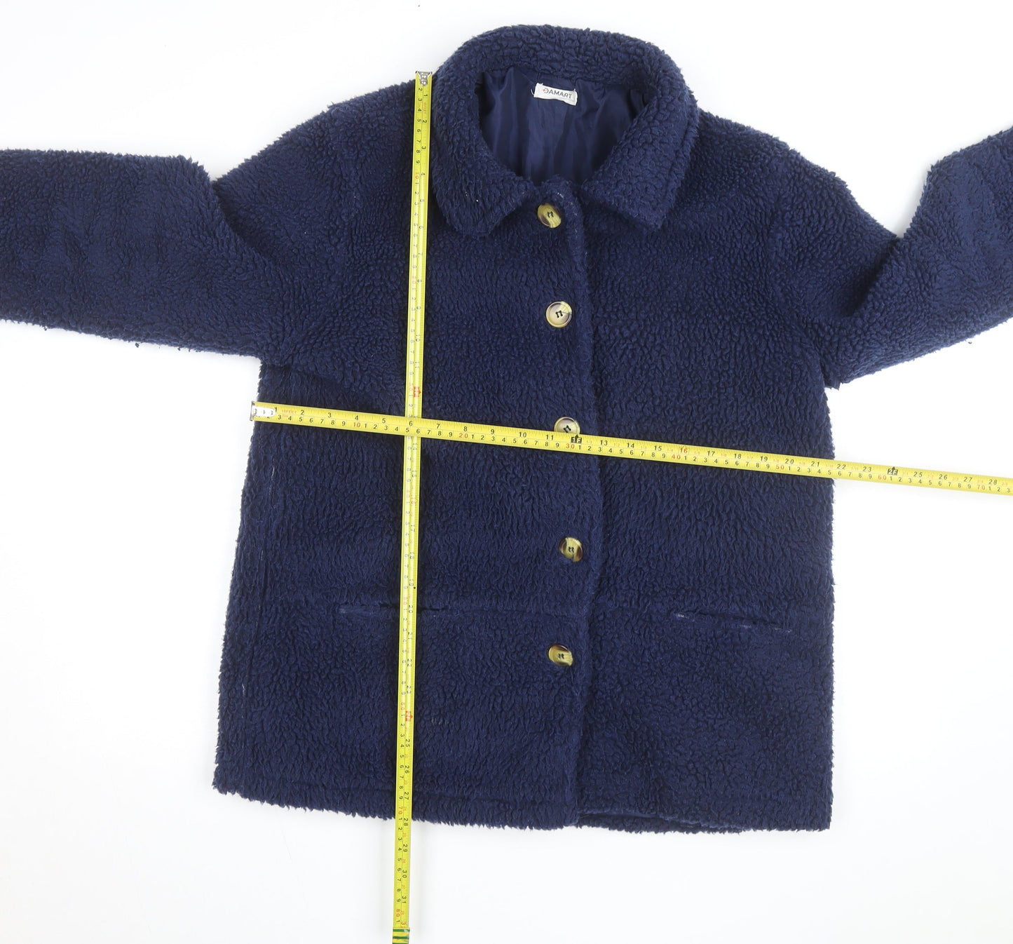 Damart Women’s Blue Fleece Button Mid-Length Coat Size M