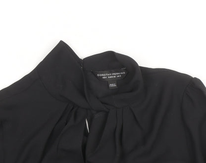 Dorothy Perkins Women Black High Neck Long Sleeve Tunic Blouse Size 8