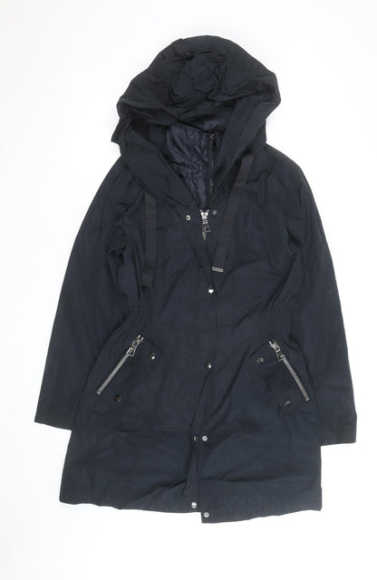 Next Women’s Black Hooded Parka Coat Size 14 Mid-Length Zip Detail