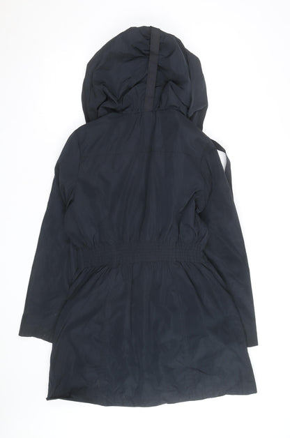 Next Women’s Black Hooded Parka Coat Size 14 Mid-Length Zip Detail