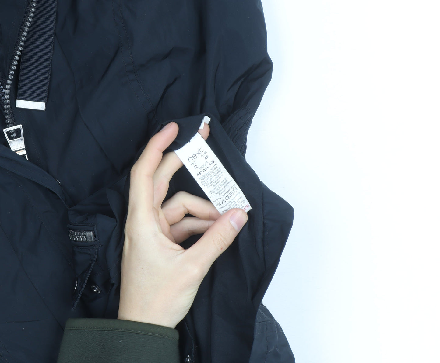 Next Women’s Black Hooded Parka Coat Size 14 Mid-Length Zip Detail