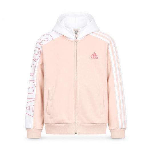 Front view of Adidas girls’ pink full zip hoodie, size 10, years sports hooded top