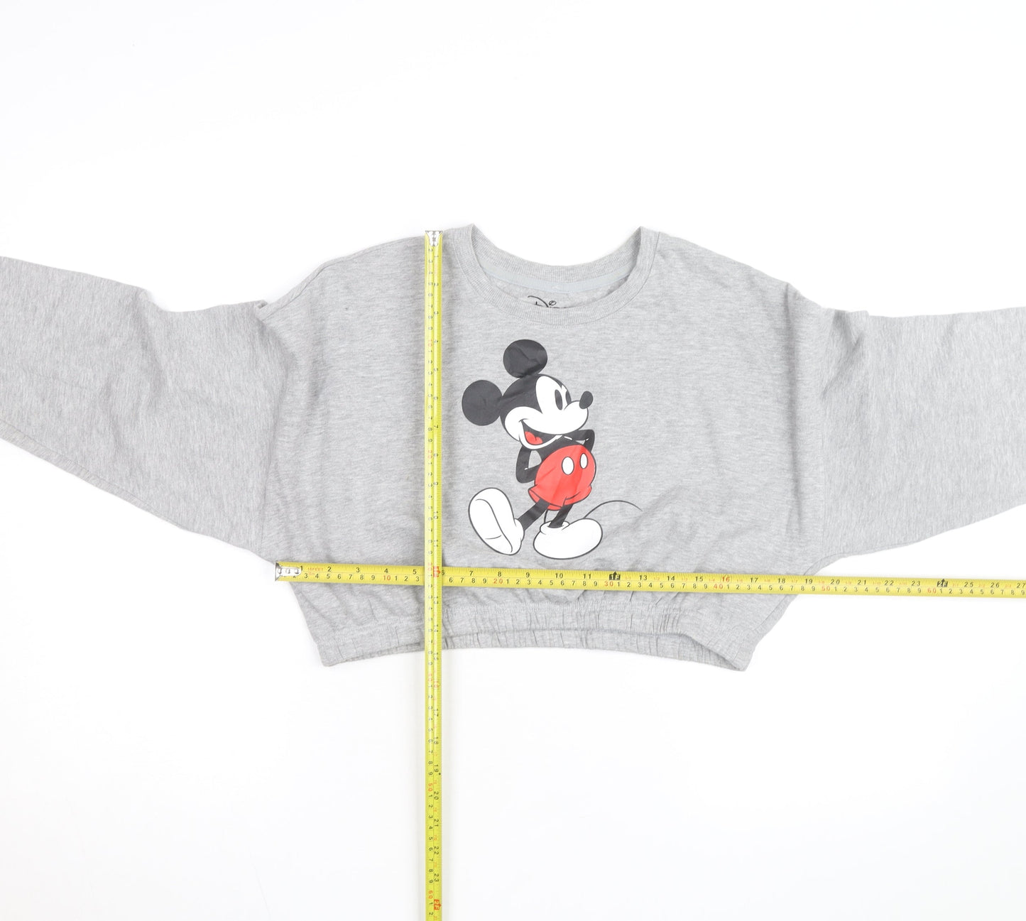 Disney Women Grey Mickey Mouse Cropped Pullover Sweatshirt M