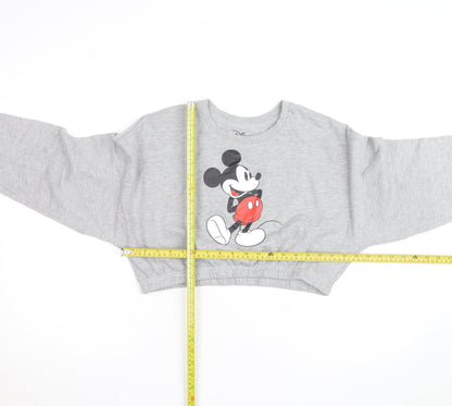 Disney Women Grey Mickey Mouse Cropped Pullover Sweatshirt M