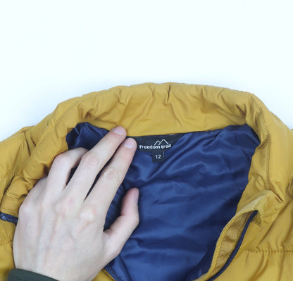 Freedom Trail Womens Yellow Puffer Jacket Size 12 Full Zip Lightweight