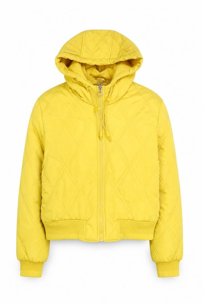 Primark Women’s Yellow Quilted Hooded Puffer Jacket Size M