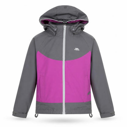 Trespass Girls Pink & Grey Waterproof Hooded Rain Coat Jacket 5-6 Years