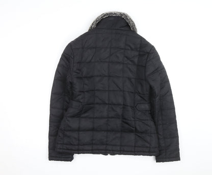 River Island Women Black Faux Fur Collar Quilted Jacket Size 10
