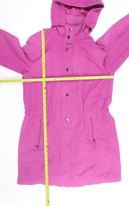 Foreign Seasons Women's Pink Hooded Rain Coat S Mid-Length Waterproof