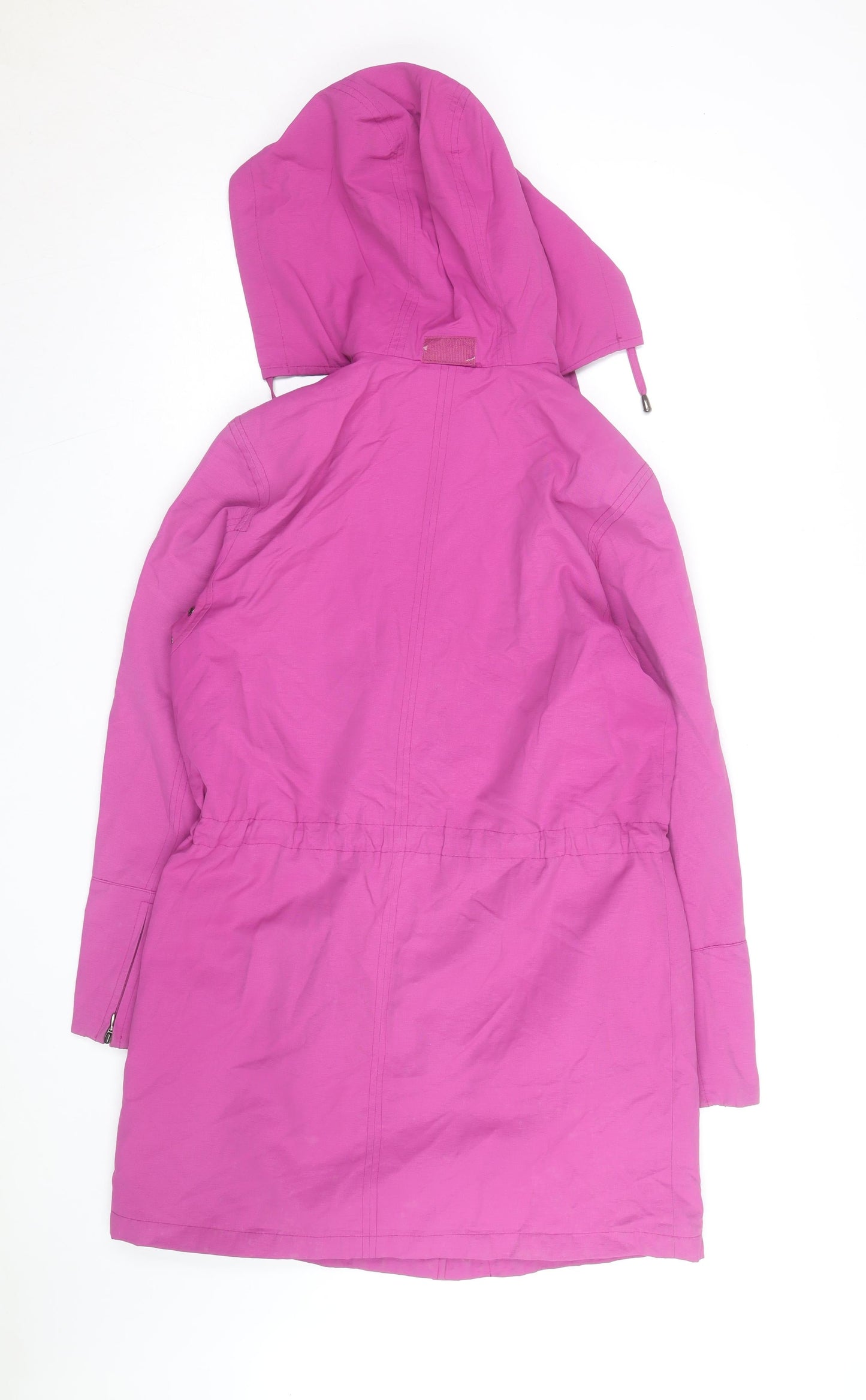 Foreign Seasons Women's Pink Hooded Rain Coat S Mid-Length Waterproof