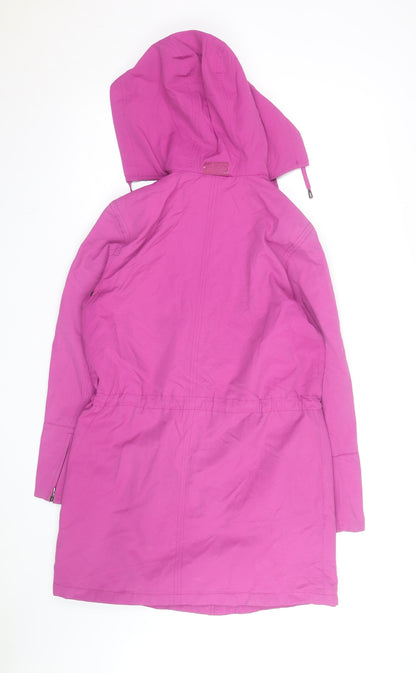 Foreign Seasons Women's Pink Hooded Rain Coat S Mid-Length Waterproof