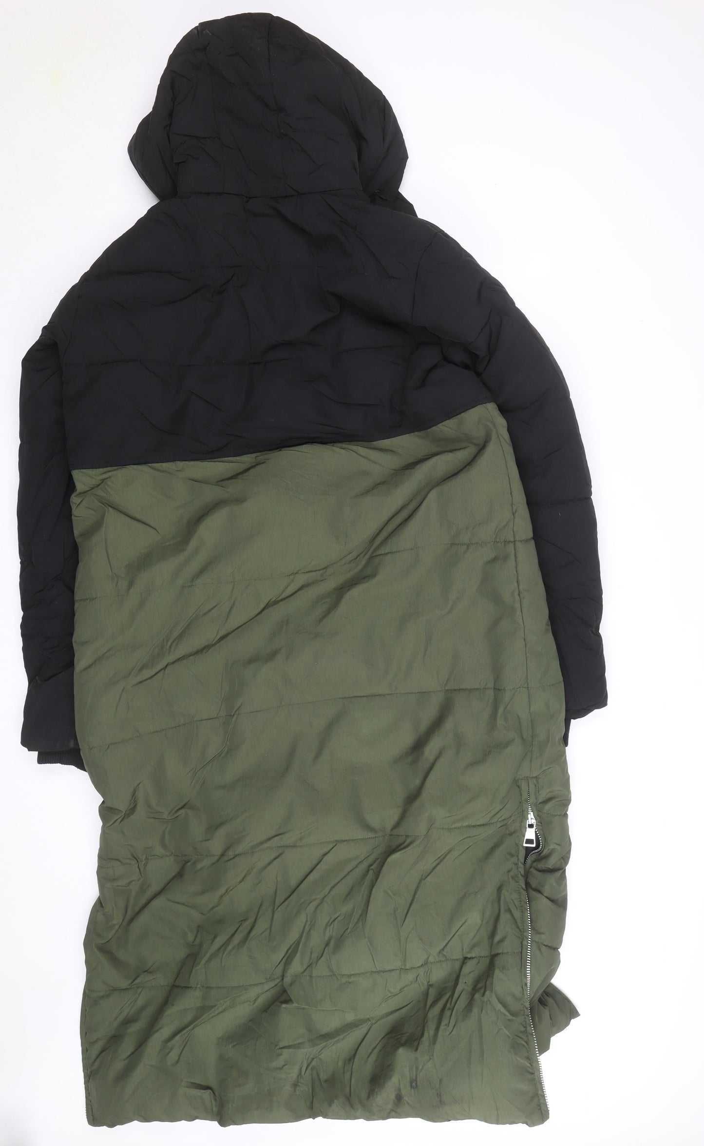 Next Men’s Green and Black Long Hooded Parka Coat Size L 44in