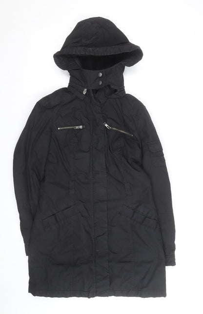 H&M Women's Black Long Hooded Parka Coat Size 8