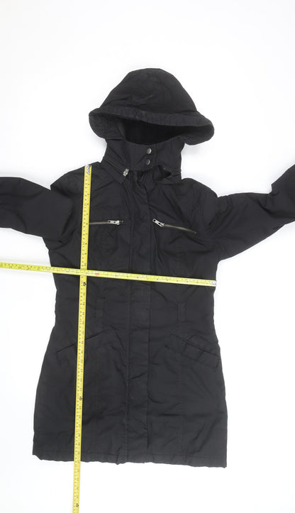 H&M Women's Black Long Hooded Parka Coat Size 8