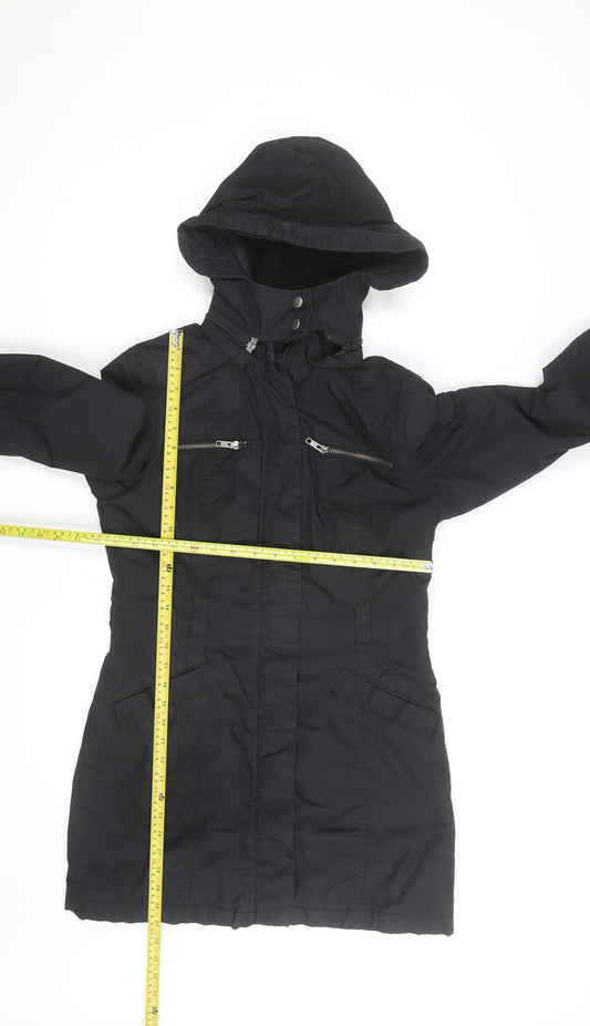 H&M Women's Black Long Hooded Parka Coat Size 8