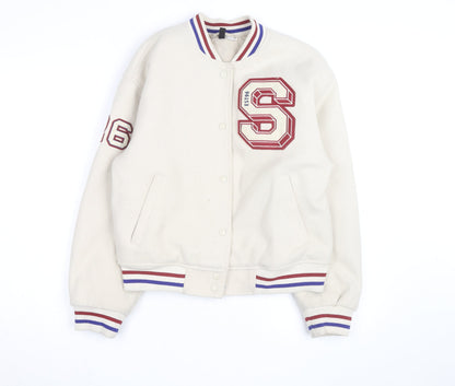 H&M Divided Men Ivory Varsity Jacket Size S Polyester College Style